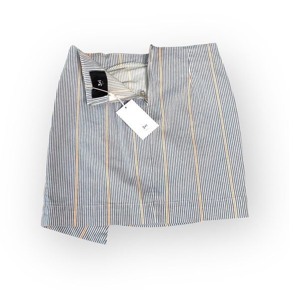 new 3x1 ᯾ Jane Ruffle Stretch Denim Mini Skirt ᯾ Blue Ticking Stripe ᯾ XS ᯾ Chic - Picture 10 of 16